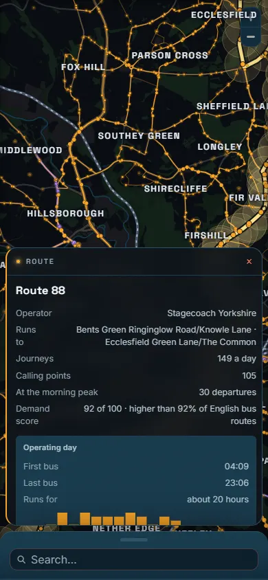 PaxCast on a phone, with route 88's card over the map.
